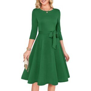 Women's Green 3/4 Sleeve Vintage Flattering A-line Vintage Cocktail Dresses
